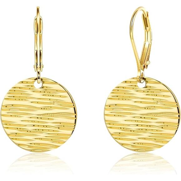 Sterling Silver & 14K Gold Plated Texture Leverback Dangle Earrings for Women - Picture 1 of 6